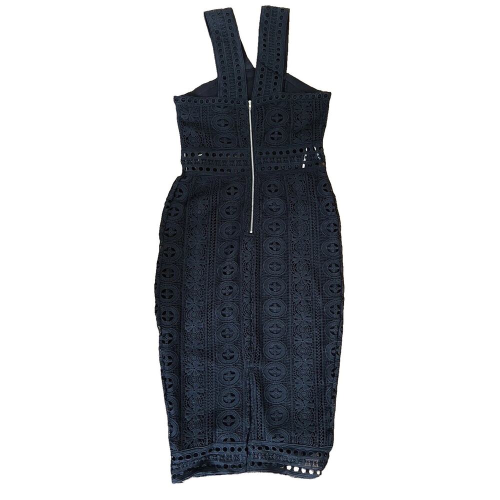 Lulus Navy Blue Crochet Halter Midi Dress Small Lace Cutout Zip Slimming Elegant - Picture 10 of 14